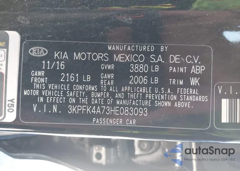 2017 Kia Forte Lx from USA, damaged, VIN 3KPFK4A73HE083093